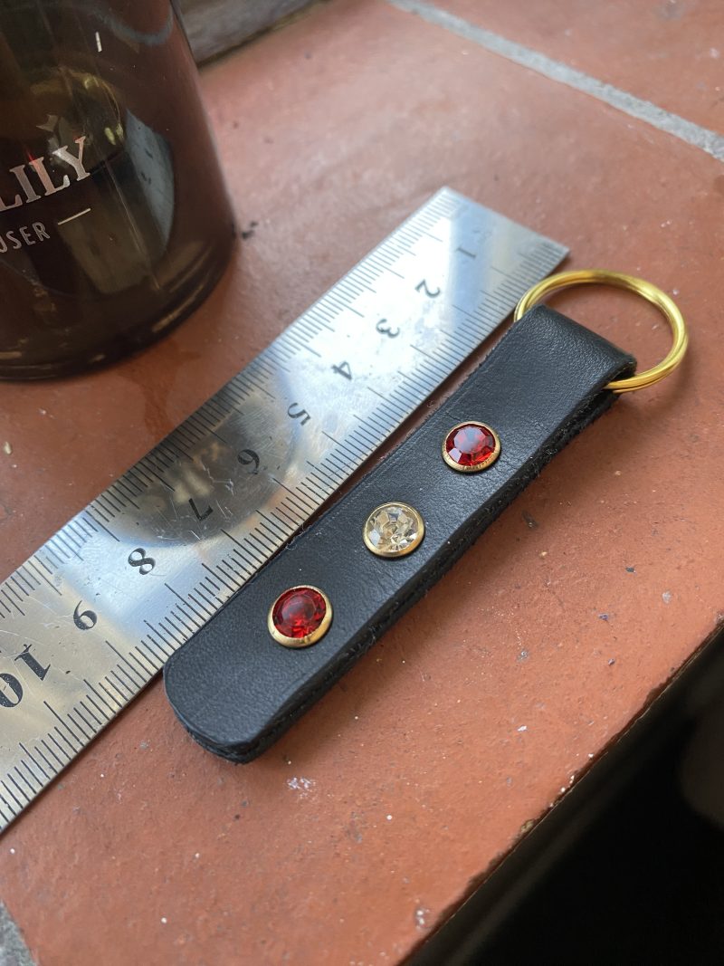Red and clear crystal Italian leather keyring