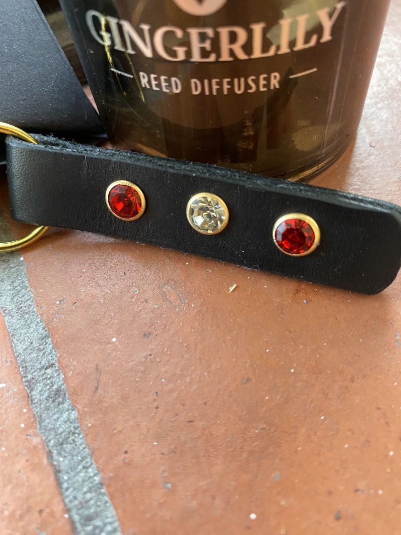 Red and clear crystal Italian leather keyring