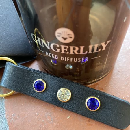 white and blue crystal Italian leather keyring