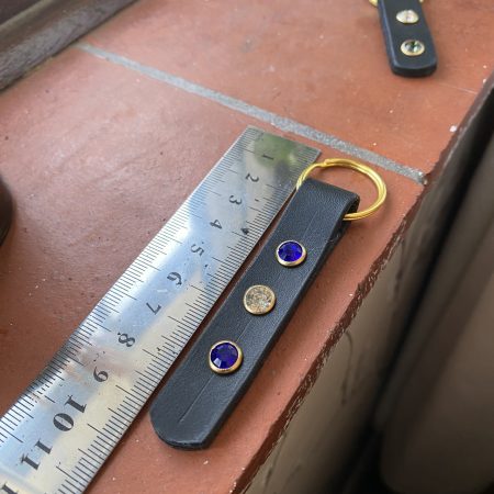 white and blue crystal Italian leather keyring