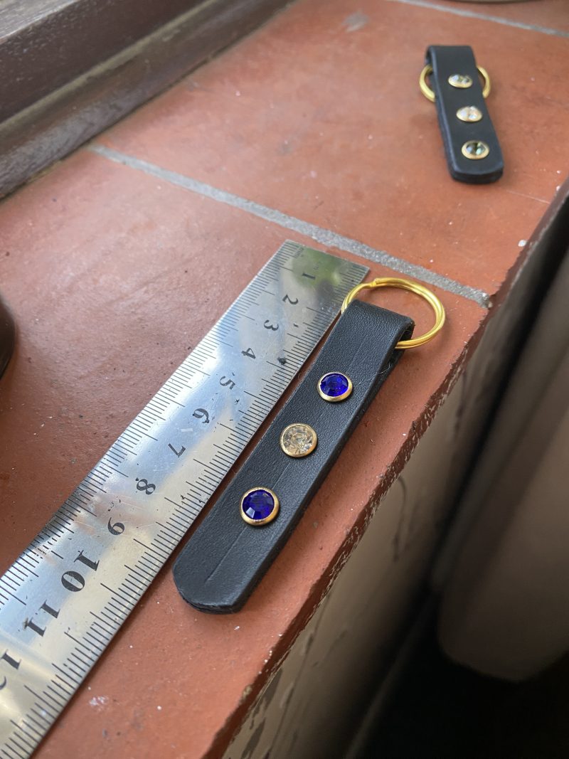 white and blue crystal Italian leather keyring