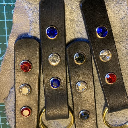 Red white and blue stunning crystal italian leather keyring