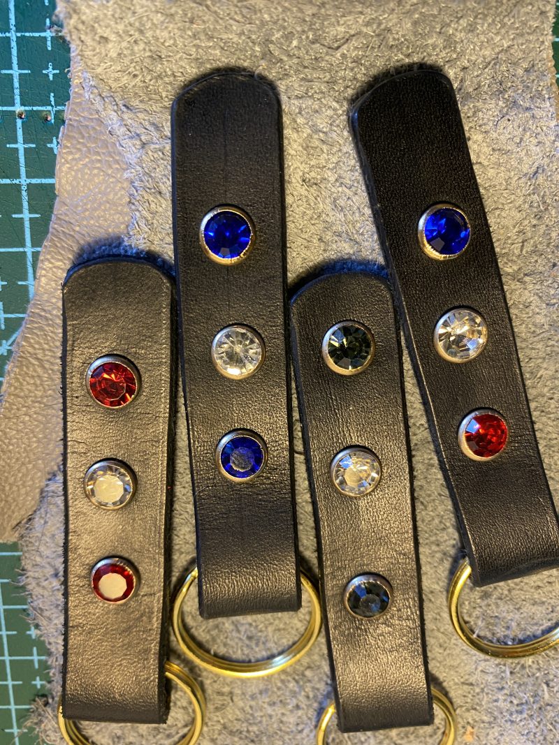 Red white and blue stunning crystal italian leather keyring