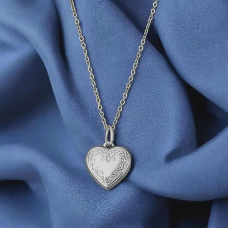 Vintage Embossed Heart Locket Necklace in Neutral Tones