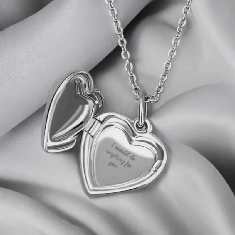 Vintage Embossed Heart Locket Necklace in Neutral Tones