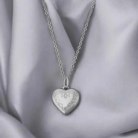 Vintage Embossed Heart Locket Necklace in Neutral Tones