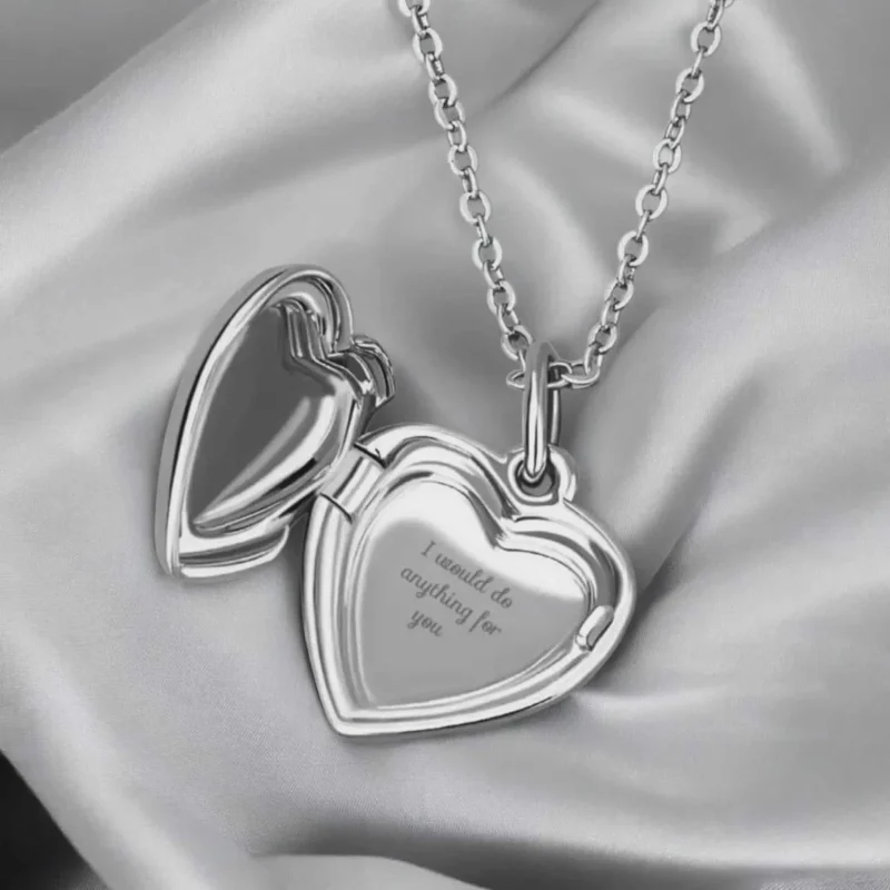 Vintage Embossed Heart Locket Necklace in Neutral Tones