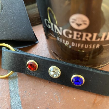 Red white and blue stunning crystal italian leather keyring