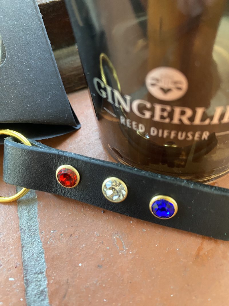 Red white and blue stunning crystal italian leather keyring