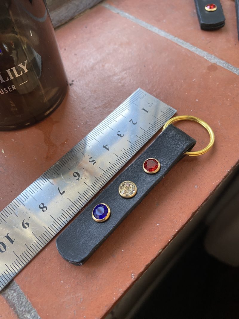 Red white and blue stunning crystal italian leather keyring