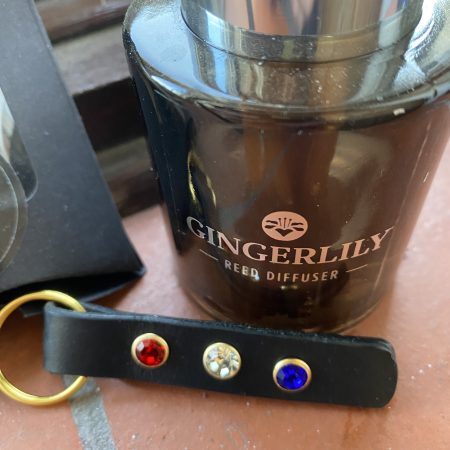 Red white and blue stunning crystal italian leather keyring