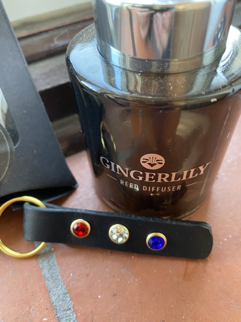 Red white and blue stunning crystal italian leather keyring