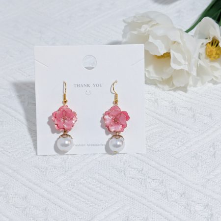 Handcrafted Resin Pink Floral Dangle Earrings
