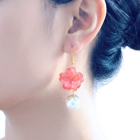 Handcrafted Resin Pink Floral Dangle Earrings