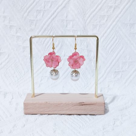 Handcrafted Resin Pink Floral Dangle Earrings