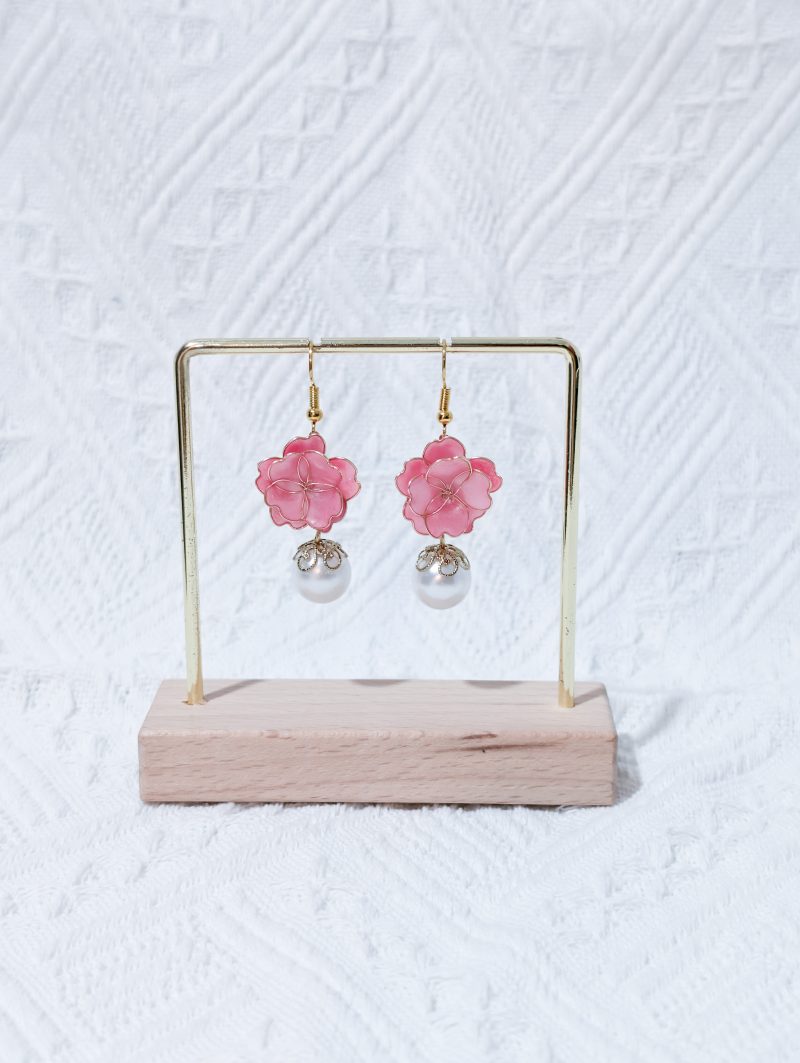 Handcrafted Resin Pink Floral Dangle Earrings
