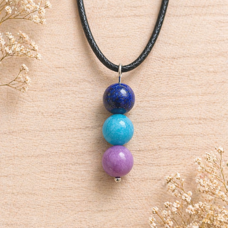 Calm Mind & Anxiety Support Crystal Pendant – Sodalite, Amazonite & Amethyst