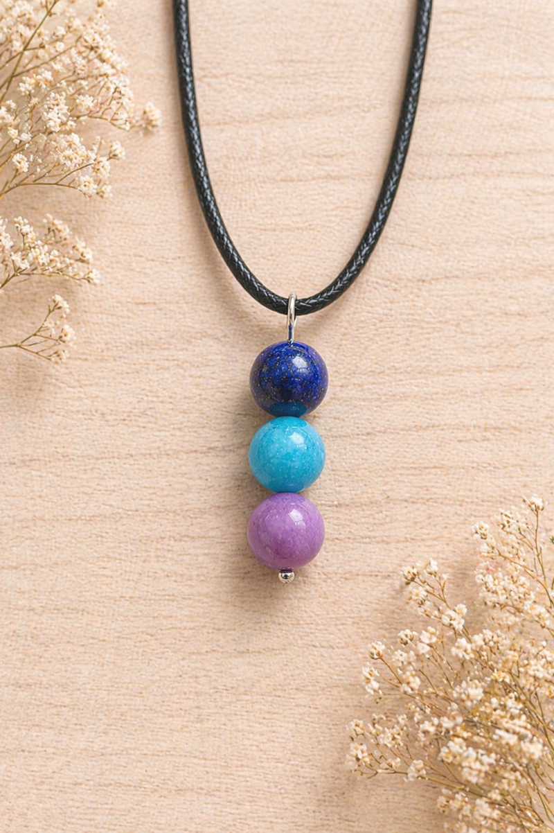 Calm Mind & Anxiety Support Crystal Pendant – Sodalite, Amazonite & Amethyst