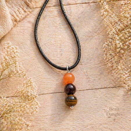 Energy & Vitality Crystal Pendant – Sunstone, Garnet & Tiger’s Eye