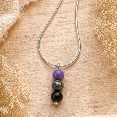 Protection & Grounding Crystal Pendant – Obsidian, Labradorite & Amethyst