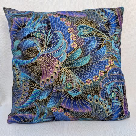 Peacock Feather Cushion Cover - Blue, Purple & Gold Decorative Throw Pillow Cover - Luxury Peacock Pattern Sofa Cushion Cover