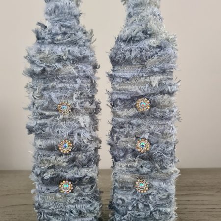 Silver/grey yarn wrapped bottle ornaments