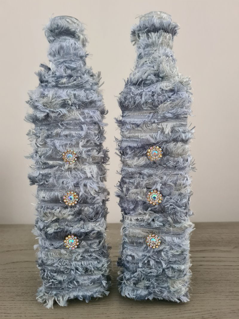Silver/grey yarn wrapped bottle ornaments