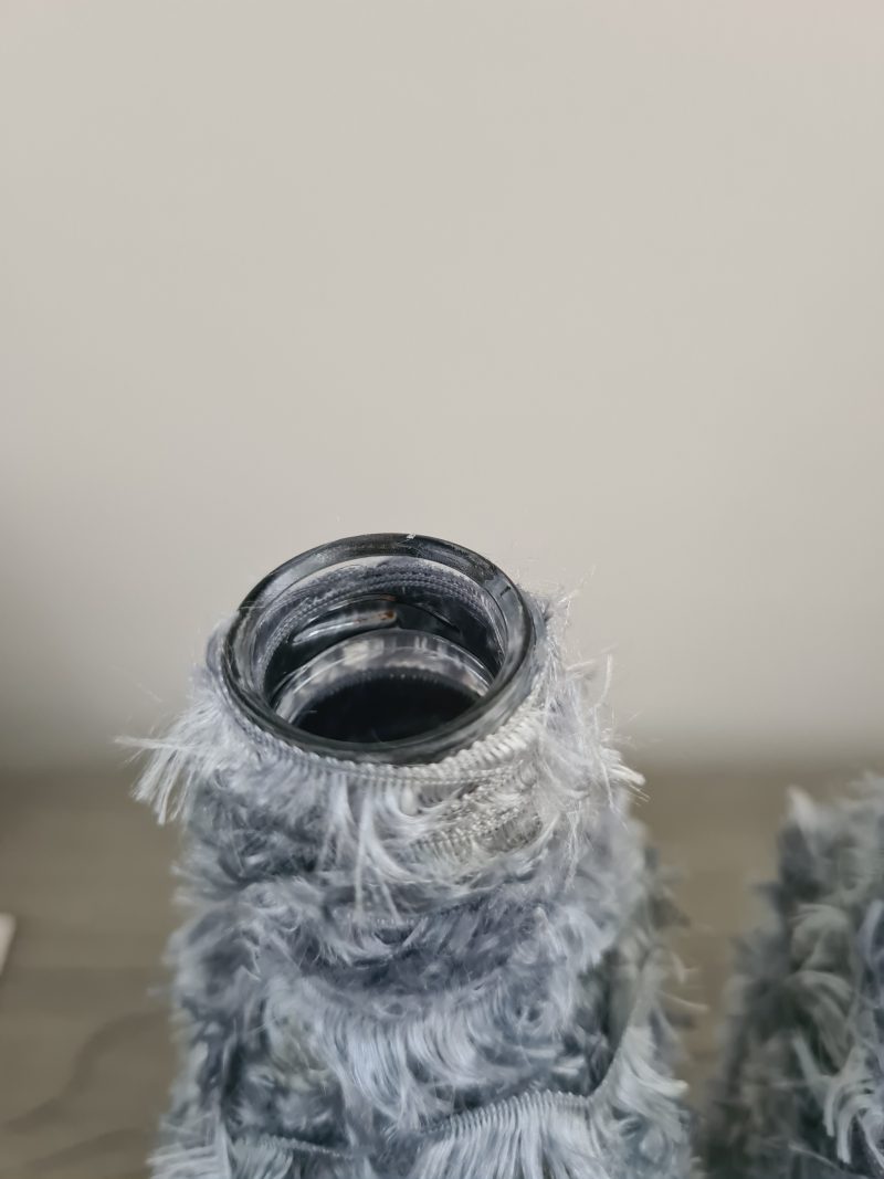 Silver/grey yarn wrapped bottle ornaments