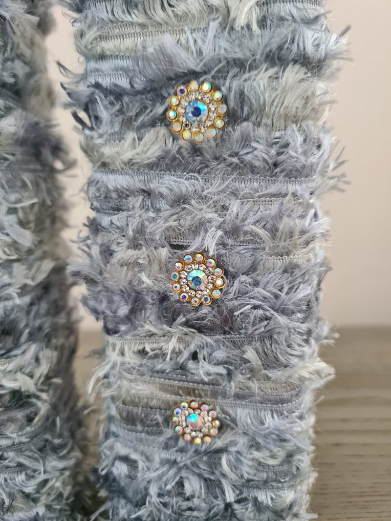 Silver/grey yarn wrapped bottle ornaments