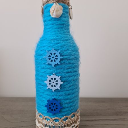 Seaside yarn wrapped bottle