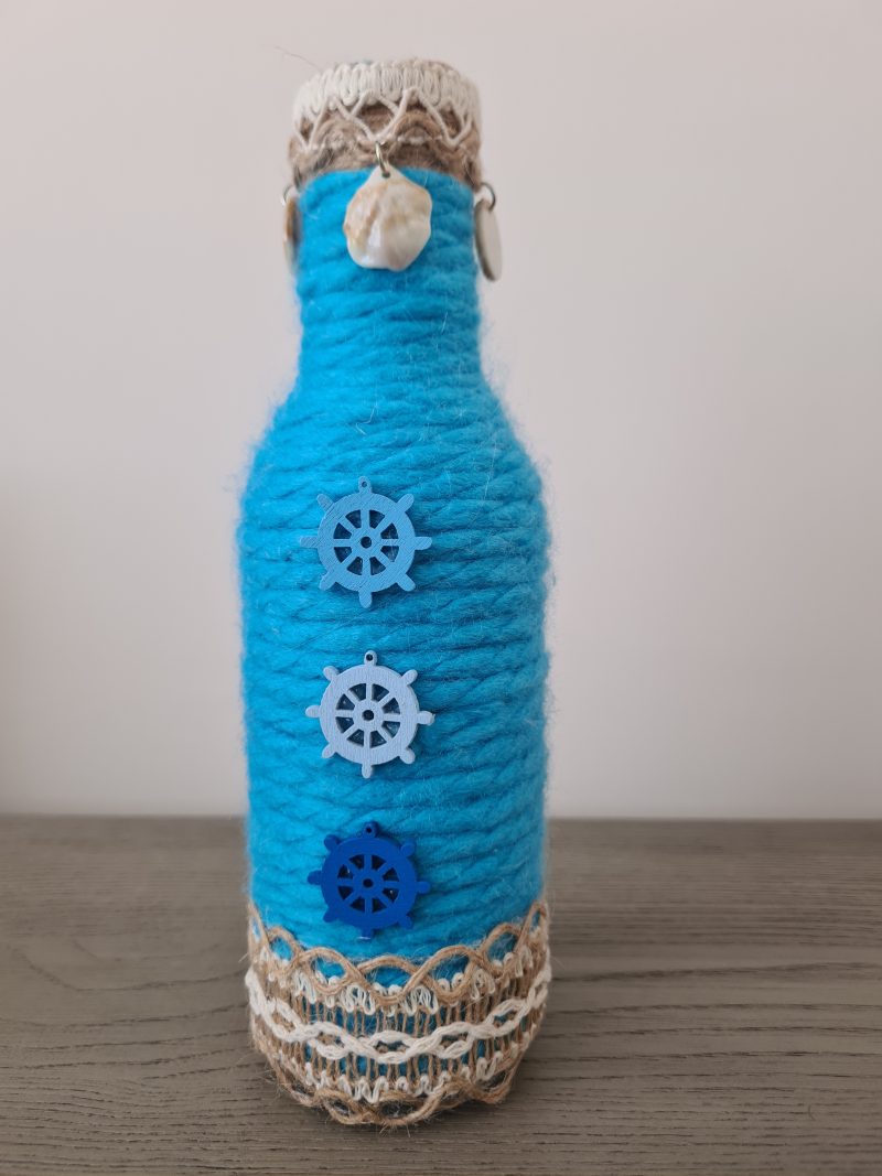 Seaside yarn wrapped bottle