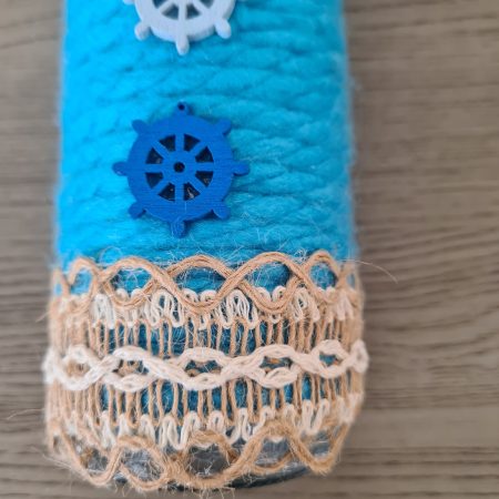 Seaside yarn wrapped bottle