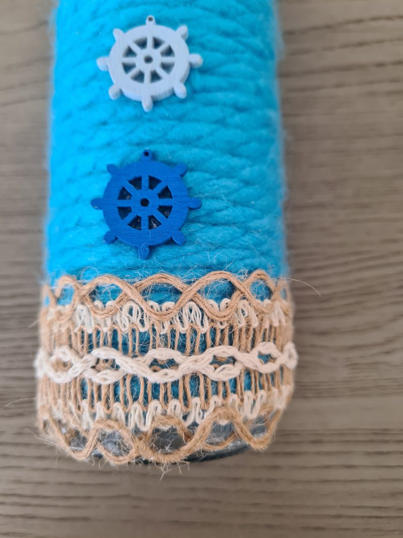 Seaside yarn wrapped bottle