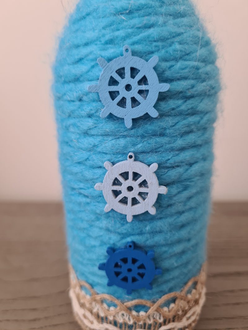 Seaside yarn wrapped bottle