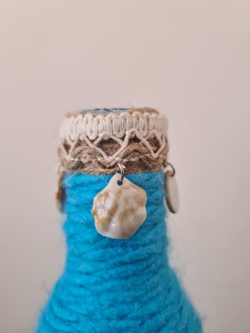 Seaside yarn wrapped bottle