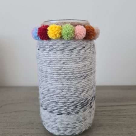 Yarn wrapped pom pom vase