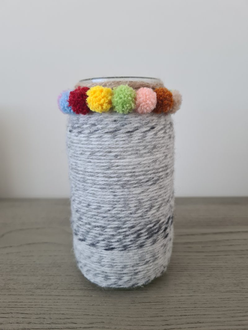 Yarn wrapped pom pom vase