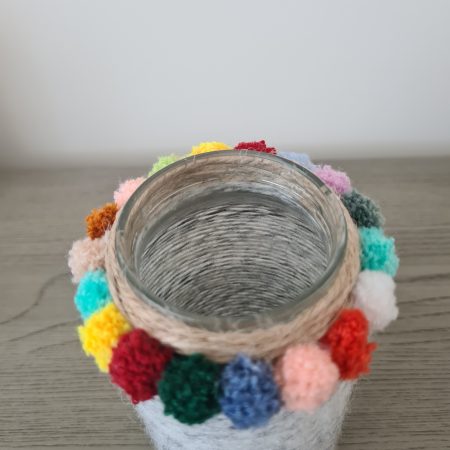 Yarn wrapped pom pom vase