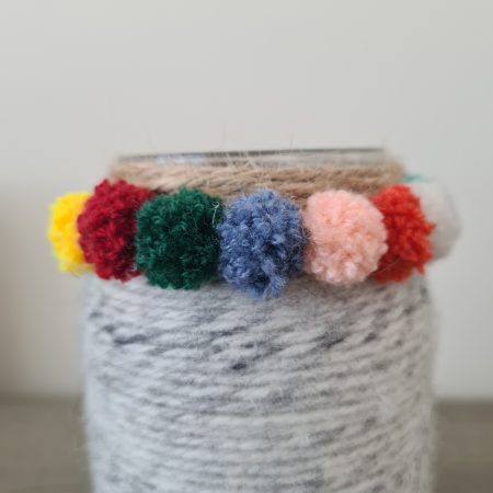 Yarn wrapped pom pom vase