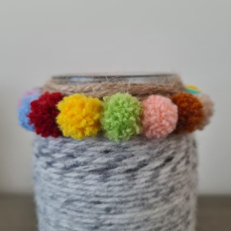 Yarn wrapped pom pom vase