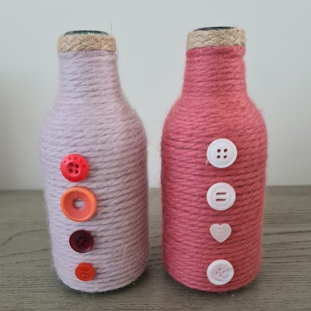 Set of 2 pink yarn wrapped bottles