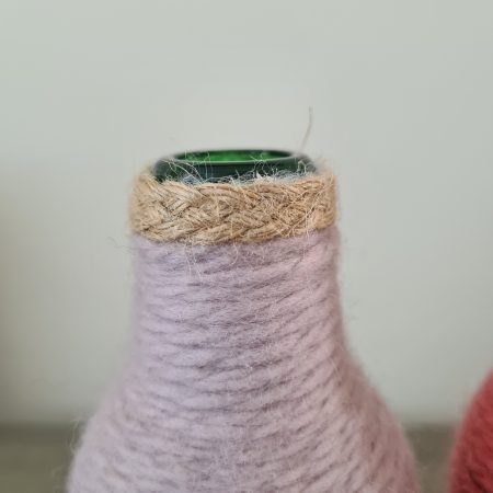 Set of 2 pink yarn wrapped bottles