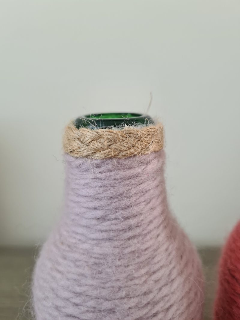 Set of 2 pink yarn wrapped bottles