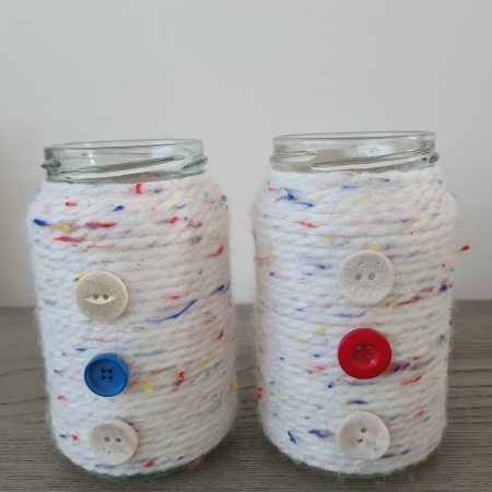 Set of 2 small yarn wrapped jars