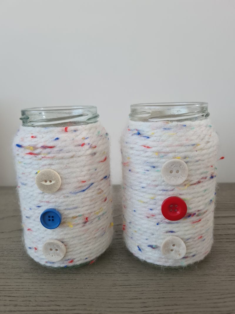Set of 2 small yarn wrapped jars