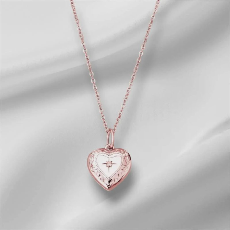 Rose Gold Heart Locket Necklace with I Love You Engraving