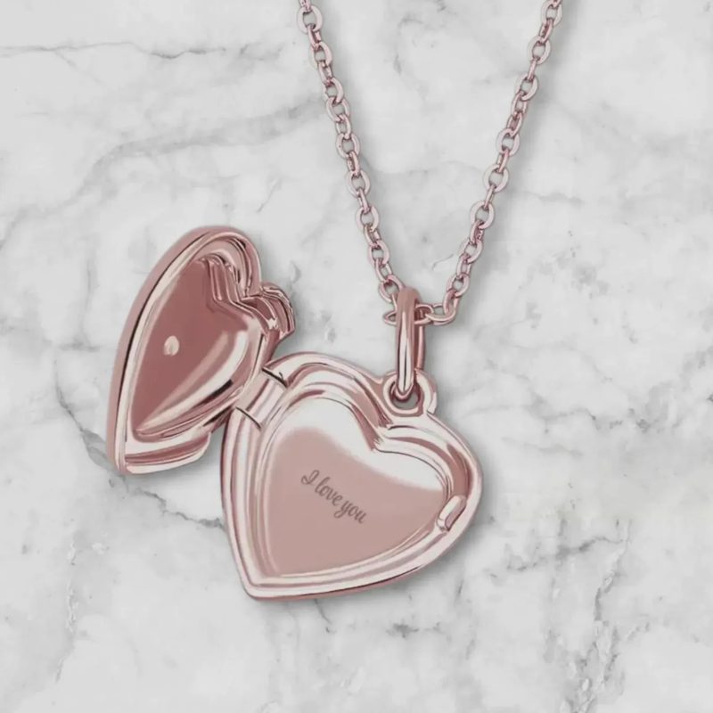 Rose Gold Heart Locket Necklace with I Love You Engraving