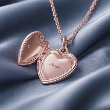 Rose Gold Heart Locket Necklace with I Love You Engraving