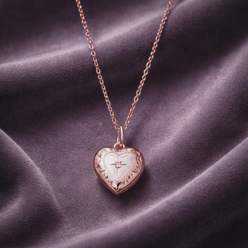Rose Gold Heart Locket Necklace with I Love You Engraving