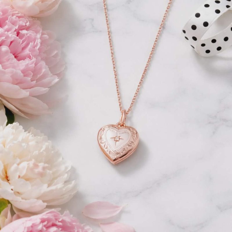 Rose Gold Heart Locket Necklace with I Love You Engraving